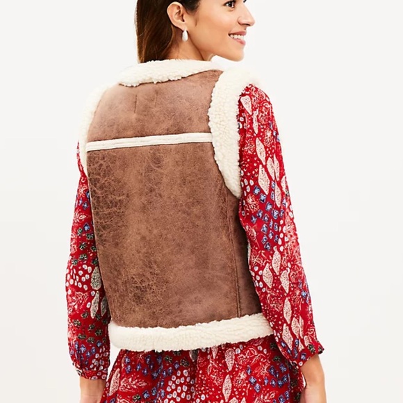LOFT Brown Crackle Faux Leather Shearling Pocket Vest Open Front Plus Size XXL - Picture 4 of 7